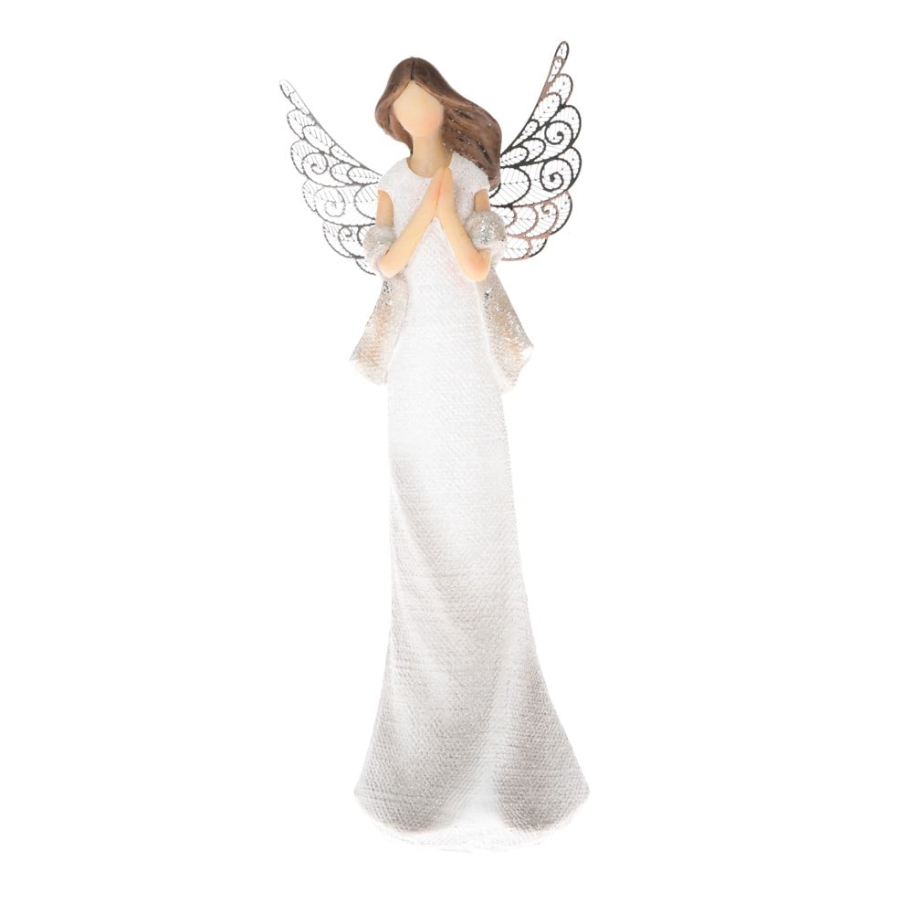 Angyal szobrocska fém szárnyakkal, magasság 19 cm - Dakls