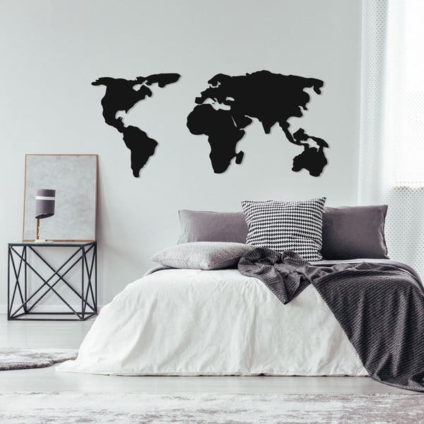 World Map Two fekete fém fali dekoráció, 121 x 56 cm