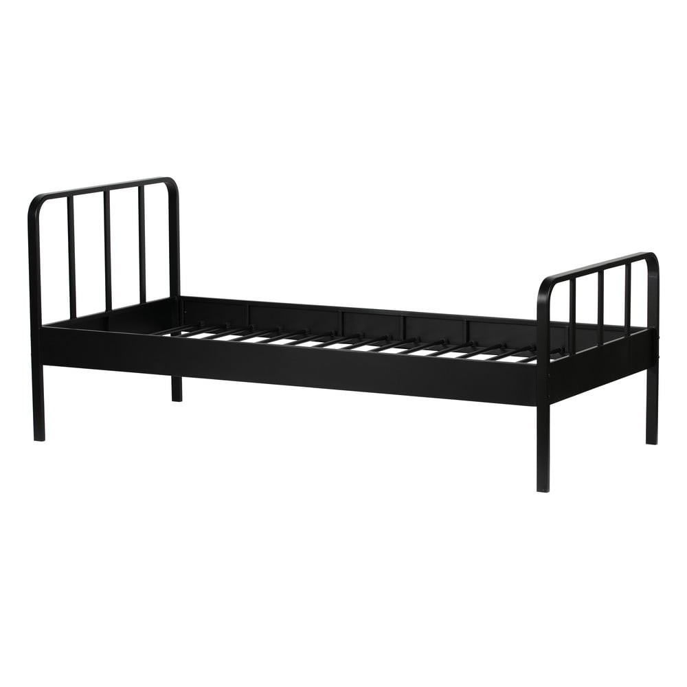 Fekete fém egyszemélyes ágy ágyráccsal 90x200 cm mees – woood