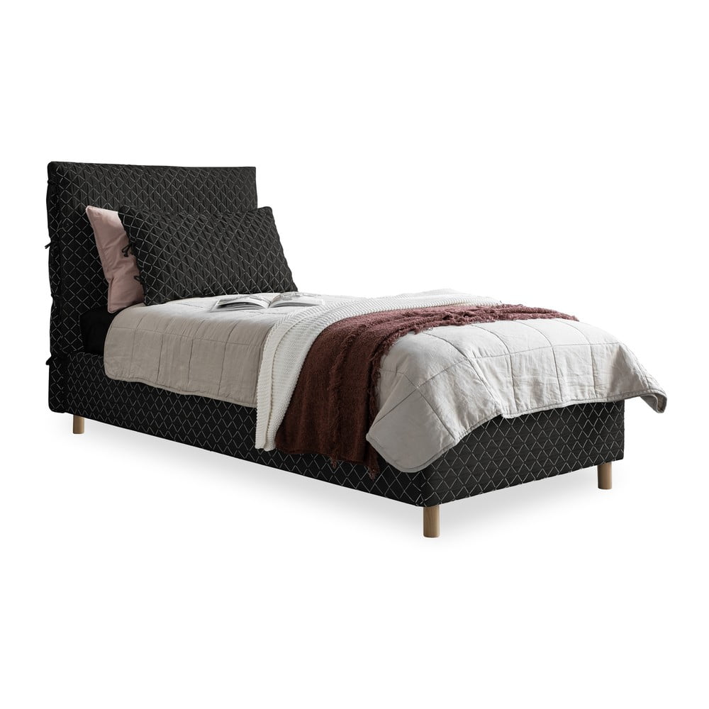 Fekete kárpitozott egyszemélyes ágy ágyráccsal 90x200 cm Sleepy Luna – Miuform