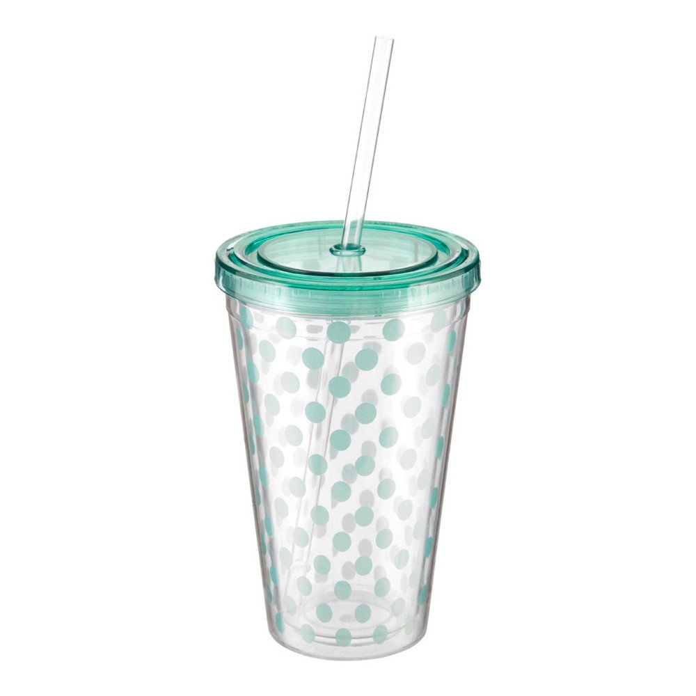 Pöttyös pohár mentazöld fedéllel és szívószállal, 450 ml - Premier Housewares