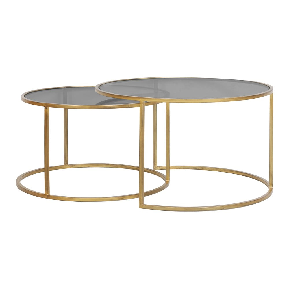 Aranyszínű kerek üveg dohányzóasztal szett 2 db-os ø 75 cm duarte - light & living