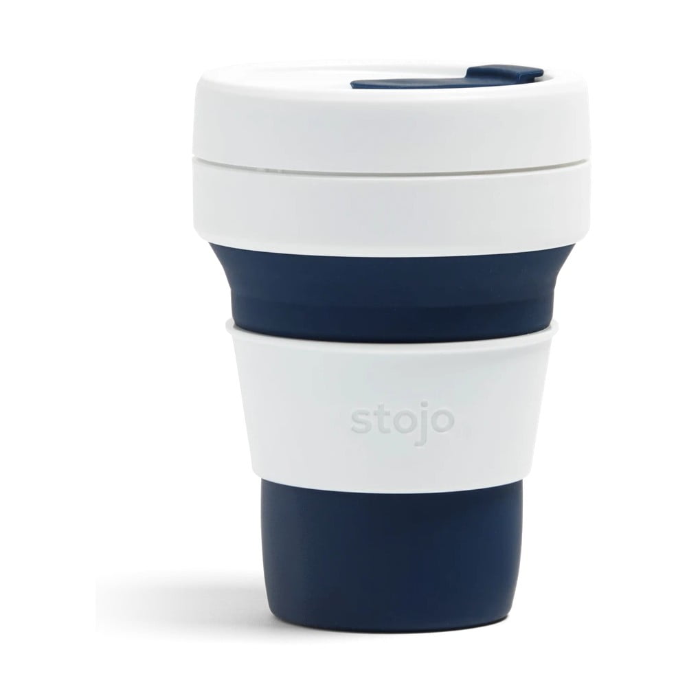 Pocket Cup fehér-sötétkék összecsukható utazópohár, 355 ml - Stojo