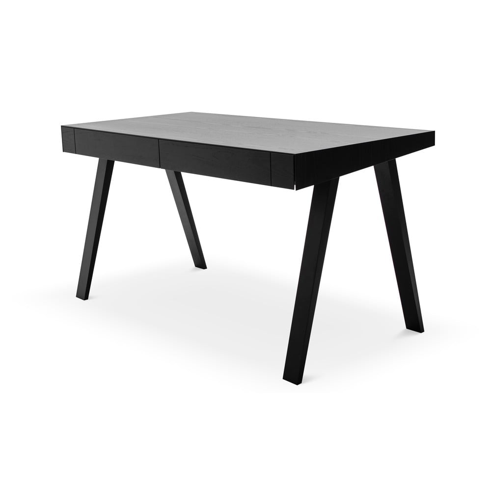 Fekete asztal kőrisfa lábakkal, 140 x 70 cm - EMKO
