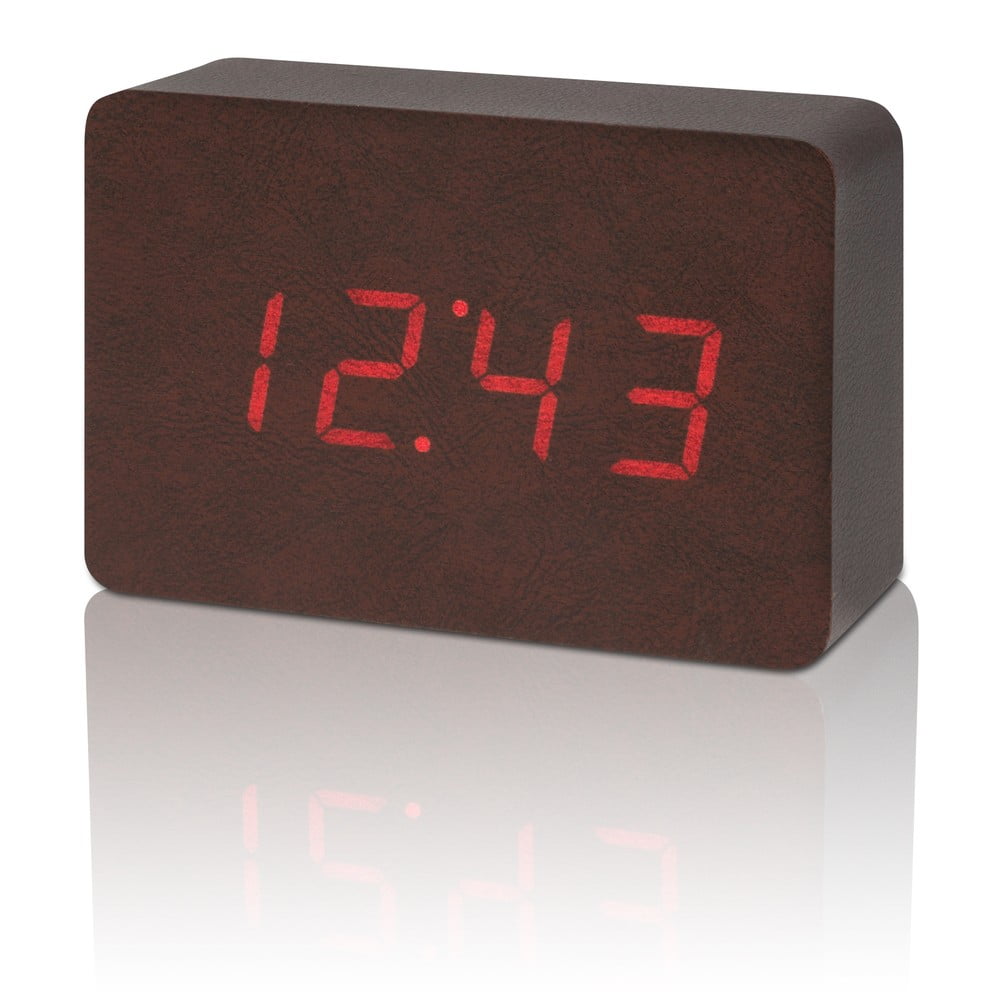 Brick Click Clock sötétbarna ébresztőóra piros LED kijelzővel - Gingko