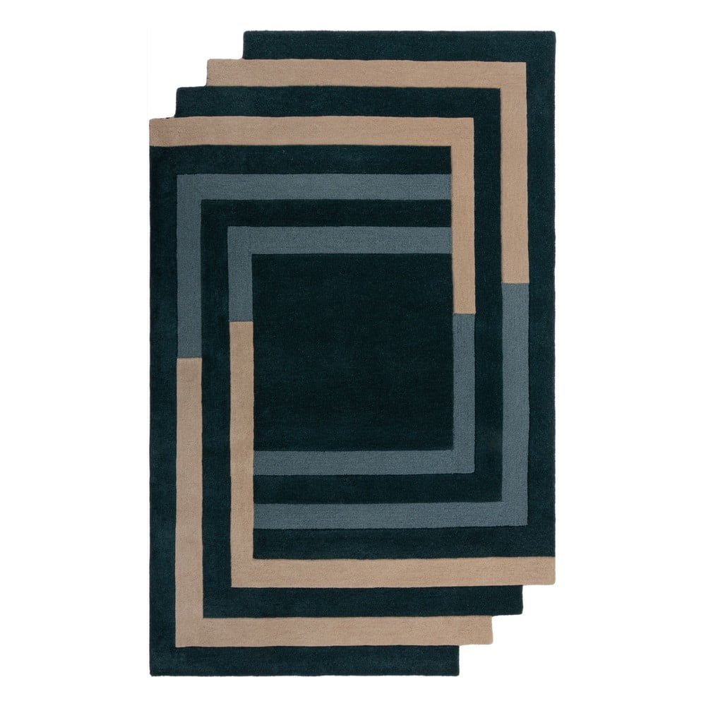 Sötétzöld kézi szövésű gyapjú szőnyeg 150x240 cm Labyrinth Shaped – Flair Rugs
