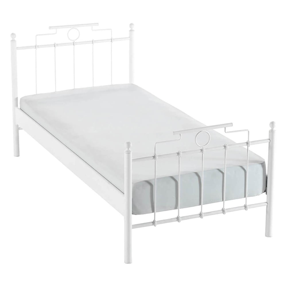 Fehér fém egyszemélyes ágy ágyráccsal 120x200 cm hatkus – kalune design