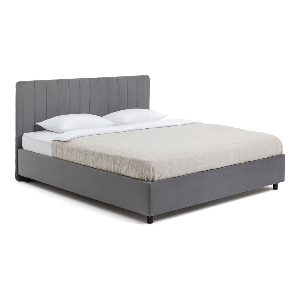 Szürke kárpitozott ágyneműtartós franciaágy ágyráccsal 160x200 cm Myra Slim Line – Bonami Selection