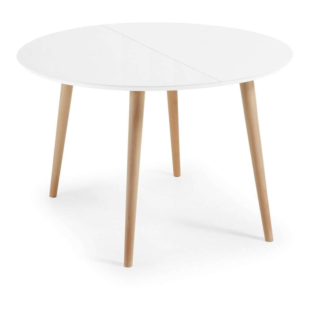 Fehér bővíthető étkezőasztal fehér asztallappal ø 120 cm oqui – kave home