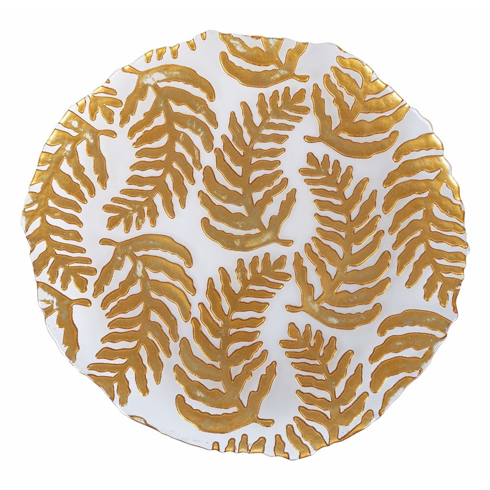 Foglie fehér-aranyszínű üveg tányér, ø 32 cm - Villa d'Este