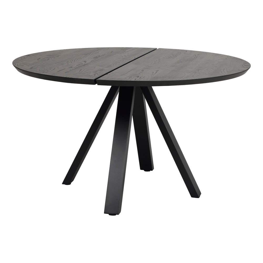 Fekete kerek étkezőasztal tölgyfa asztallappal ø 130 cm carradale – rowico