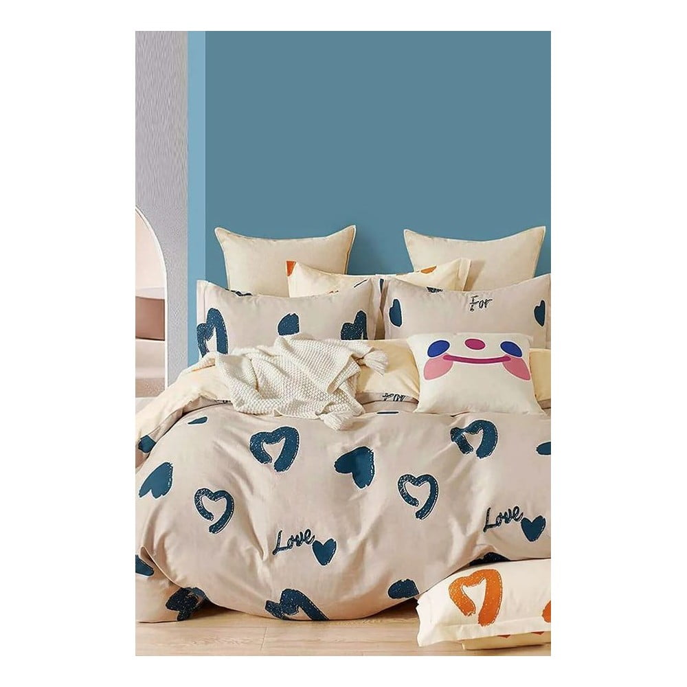 Bézs egyszemélyes hosszabbított háromrészes renforcé pamut ágyneműhuzat lepedővel 160x220 cm Amore – Mila Home