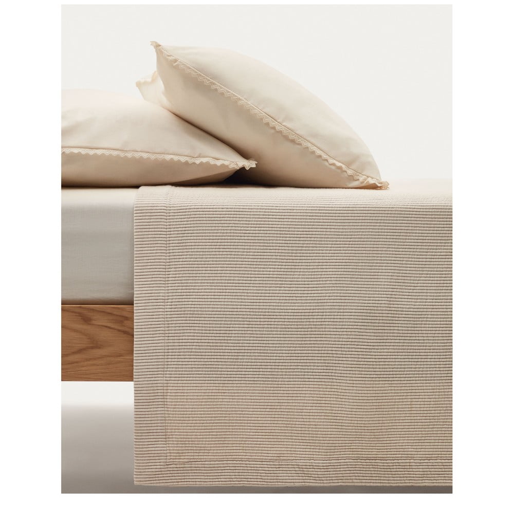 Bézs pamut ágytakaró franciaágyra 180x250 cm bedar – kave home