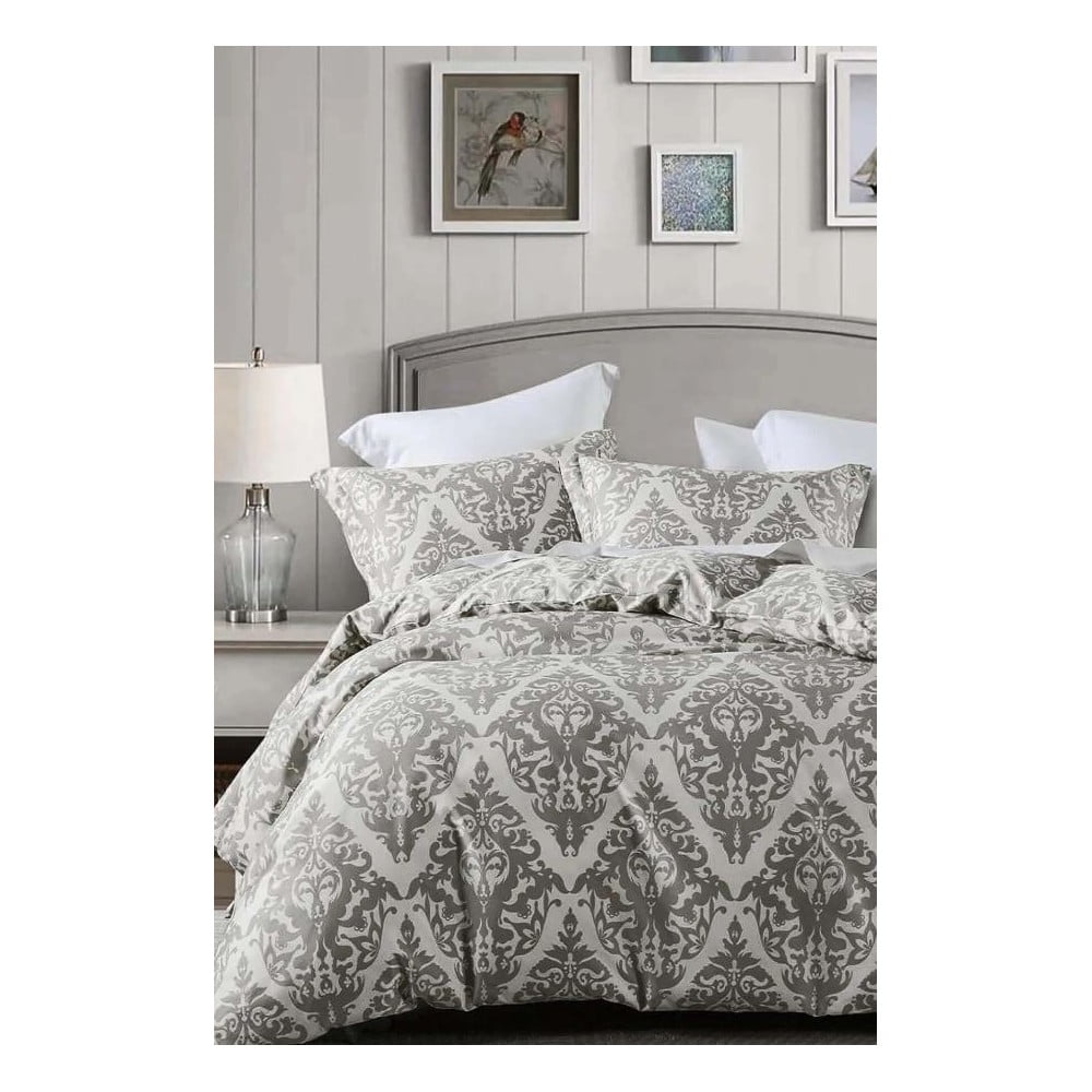 Szürke-bézs négyrészes kétszemélyes hosszabbított renforcé pamut ágyneműhuzat lepedővel 200x220 cm Damask – Mila Home