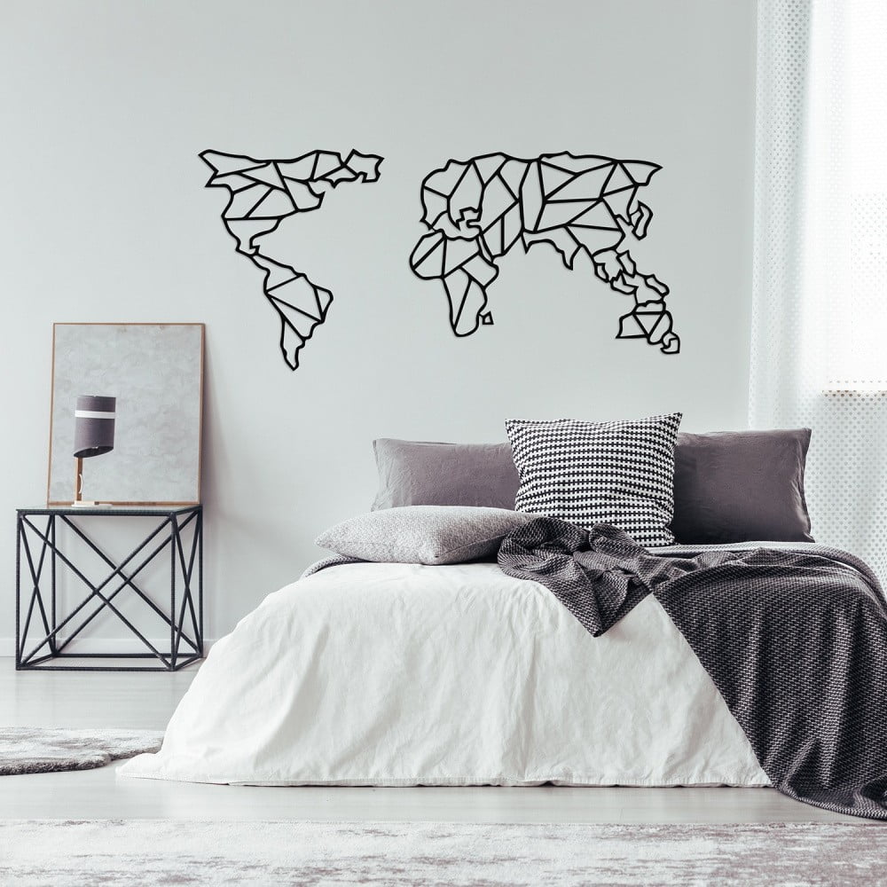 Wallity geometric world map fekete fém fali dekoráció, 120 x 58 cm
