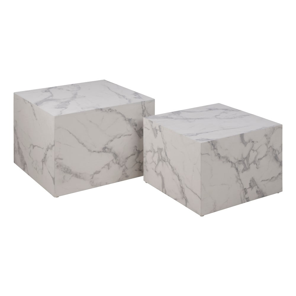 Fehér dohányzóasztal szett márvány dekorral, 2 db-os 58x58 cm Dice – Actona