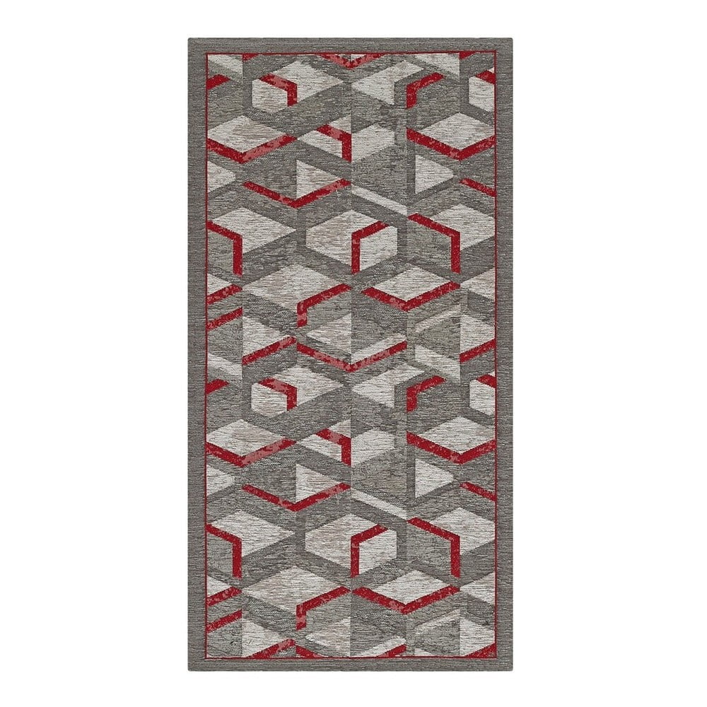 Hypnotik szürke-piros futószőnyeg, 55 x 280 cm - Floorita