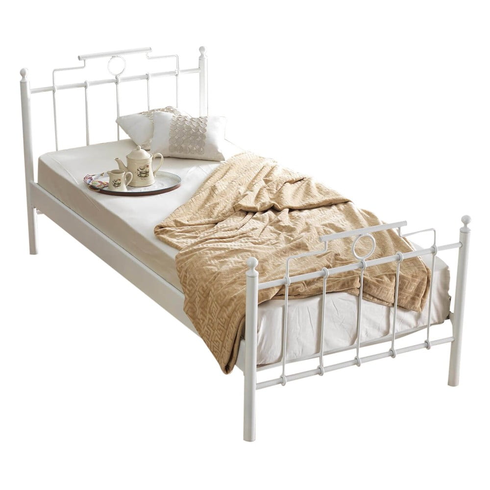 Fehér fém egyszemélyes ágy ágyráccsal 90x200 cm hatkus – kalune design