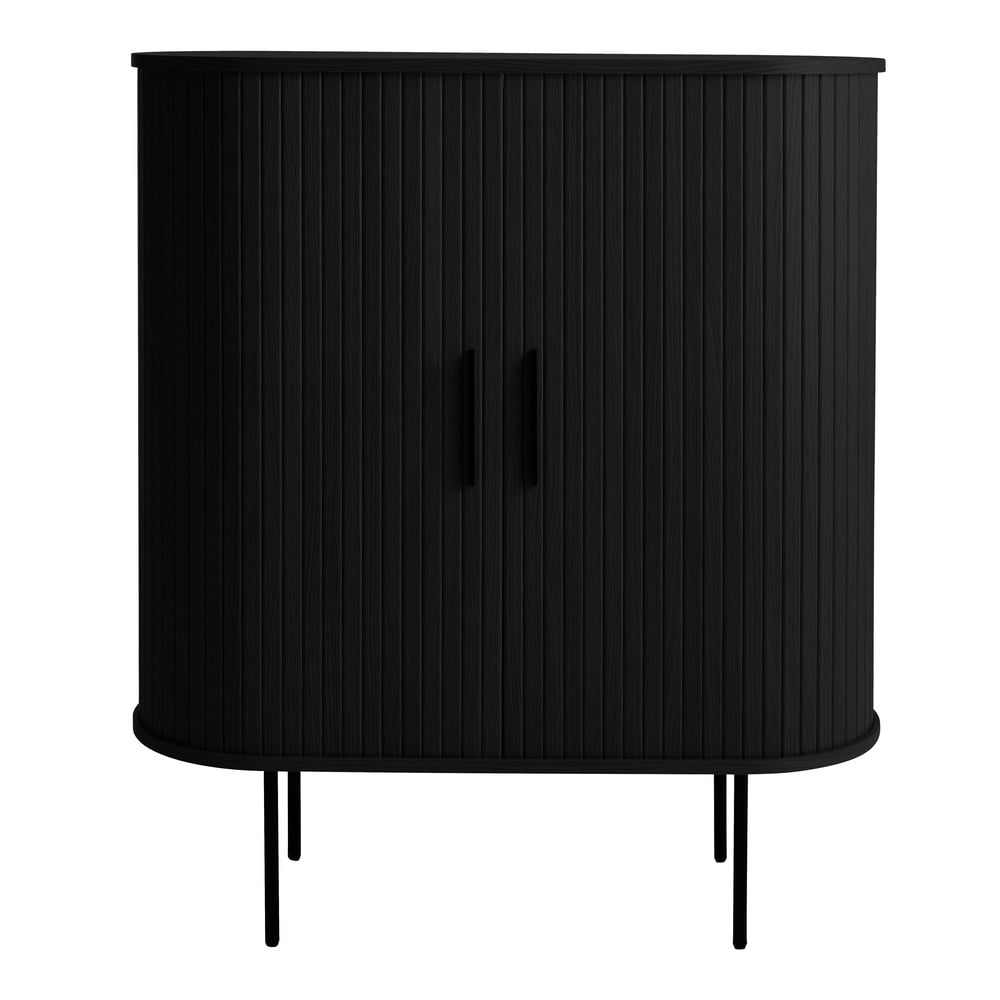 Fekete bortartó szekrény tolóajtóval, tölgyfa dekorral 100x118x40 cm Nola – Unique Furniture