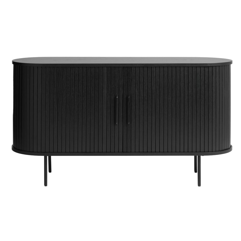 Fekete alacsony komód tölgyfa dekorral 140x76 cm nola – unique furniture