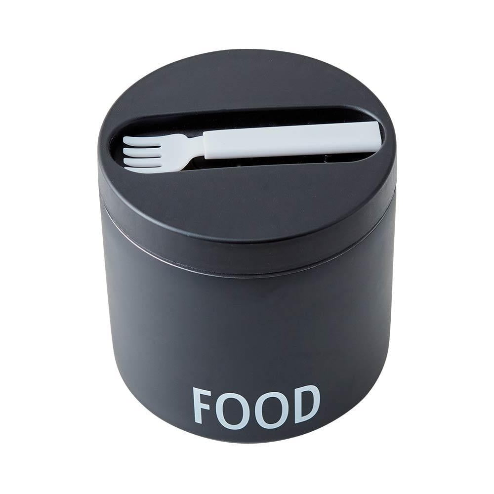 Food fekete snack termodoboz kanállal, magasság 11,4 cm - Design Letters