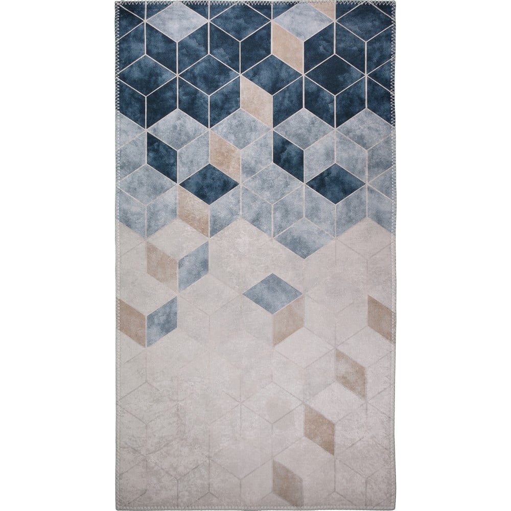Sötétkék-krémszínű mosható szőnyeg 150x80 cm - Vitaus