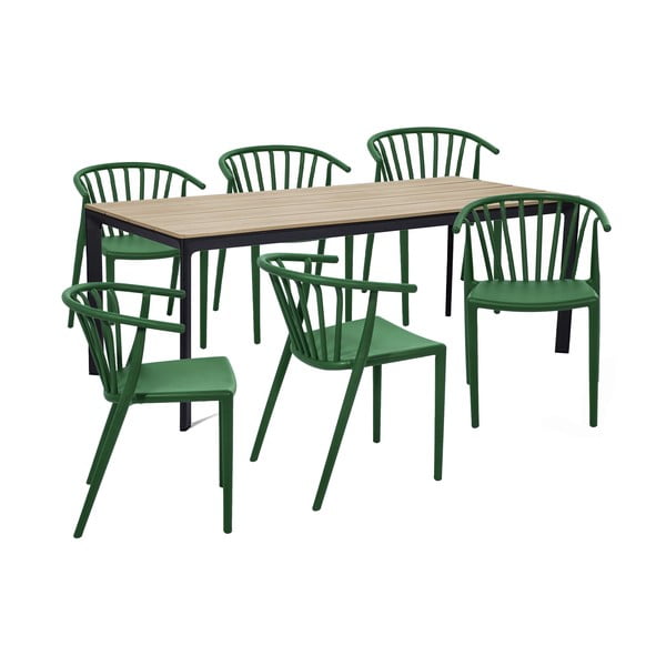 Capri zöld 6 személyes kerti étkezőszett székekkel és Thor asztallal, 210 x 90 cm - Bonami Selection