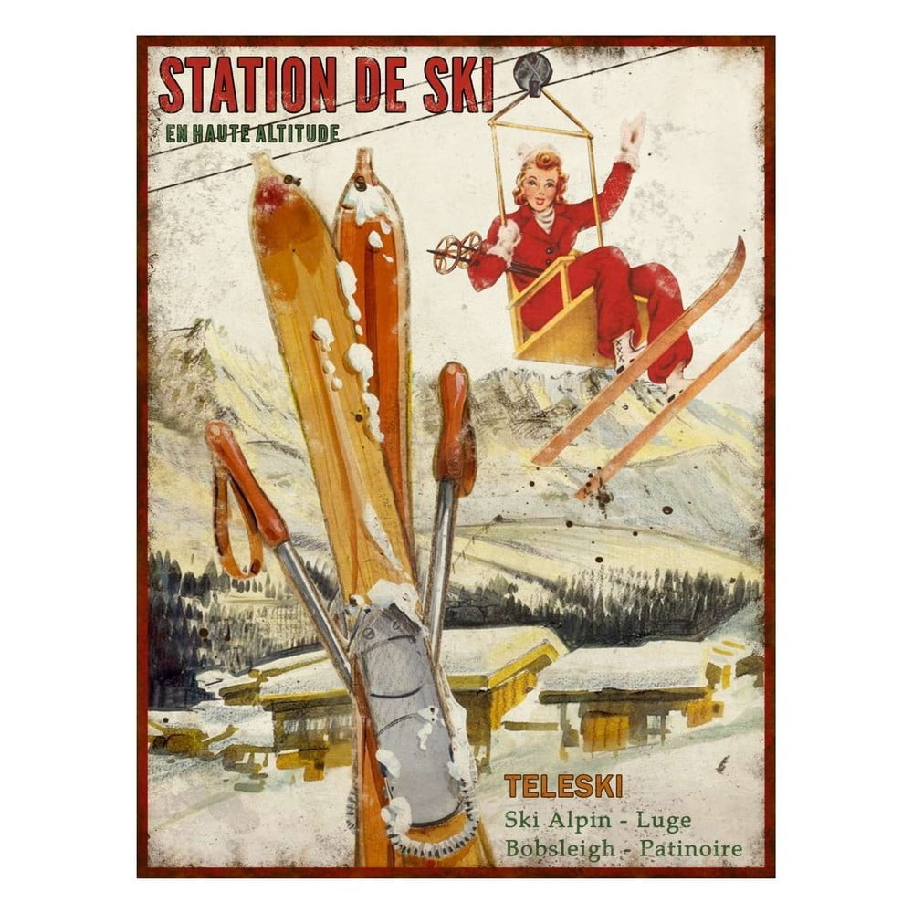 Station de Ski dekorációs fémtábla, 25 x 33 cm - Antic Line