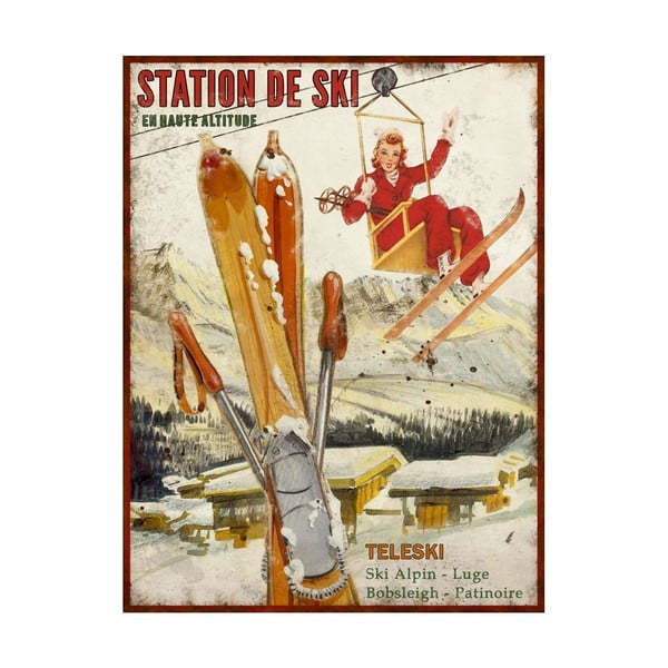 Station de Ski dekorációs fémtábla, 25 x 33 cm - Antic Line