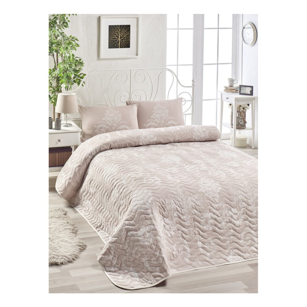 Kralice Pink pamutkeverék ágytakaró és 2 párnahuzat, 200 x 220 cm