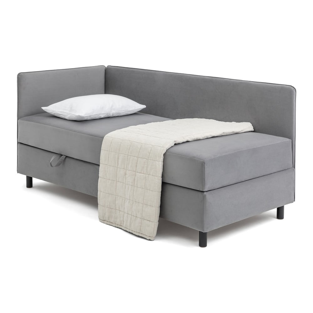 Szürke kárpitozott ágyneműtartós egyszemélyes ágy matraccal 90x200 cm Avela – Bonami Selection