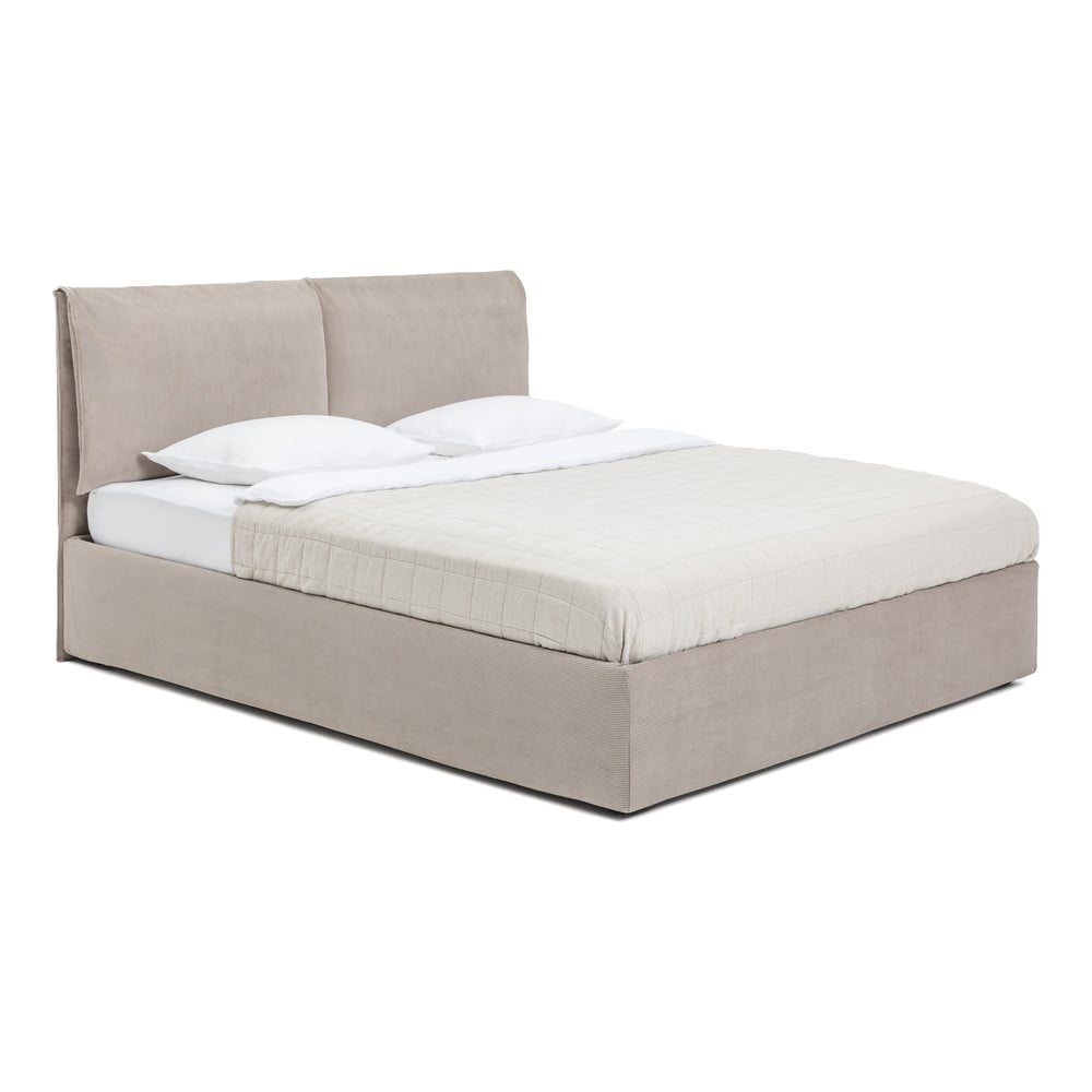 Szürkésbarna kárpitozott ágyneműtartós franciaágy ágyráccsal 160x200 cm Thessa Pillow – Bonami Selection