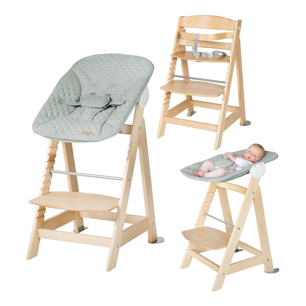 Világoszöld-natúr színű etetőszék Style Born Up 2in1 – Roba