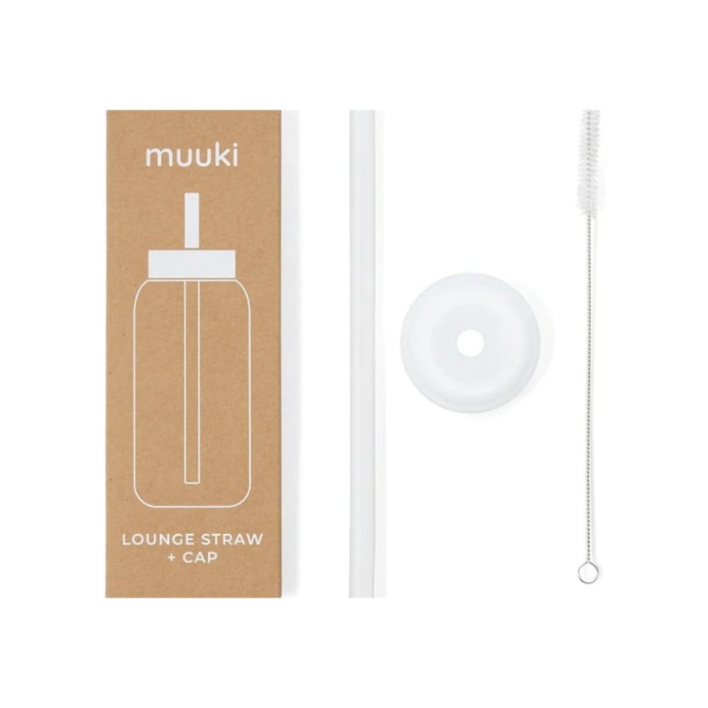 Szilikon szívószál tisztítókefével-fedéllel Clear – Muuki