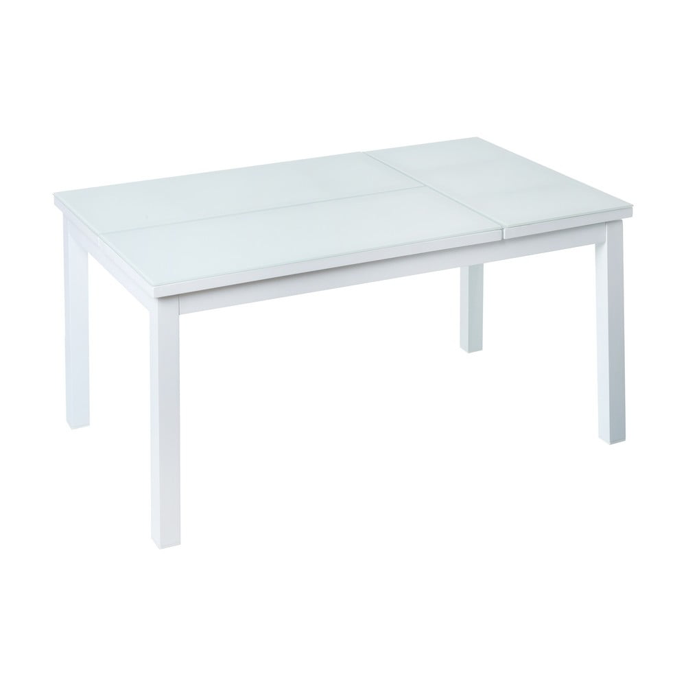 Agnes Kerti asztal összecsukható asztallappal, 100 x 60 x 48.5 cm, alumínium/edzett üveg, fehér