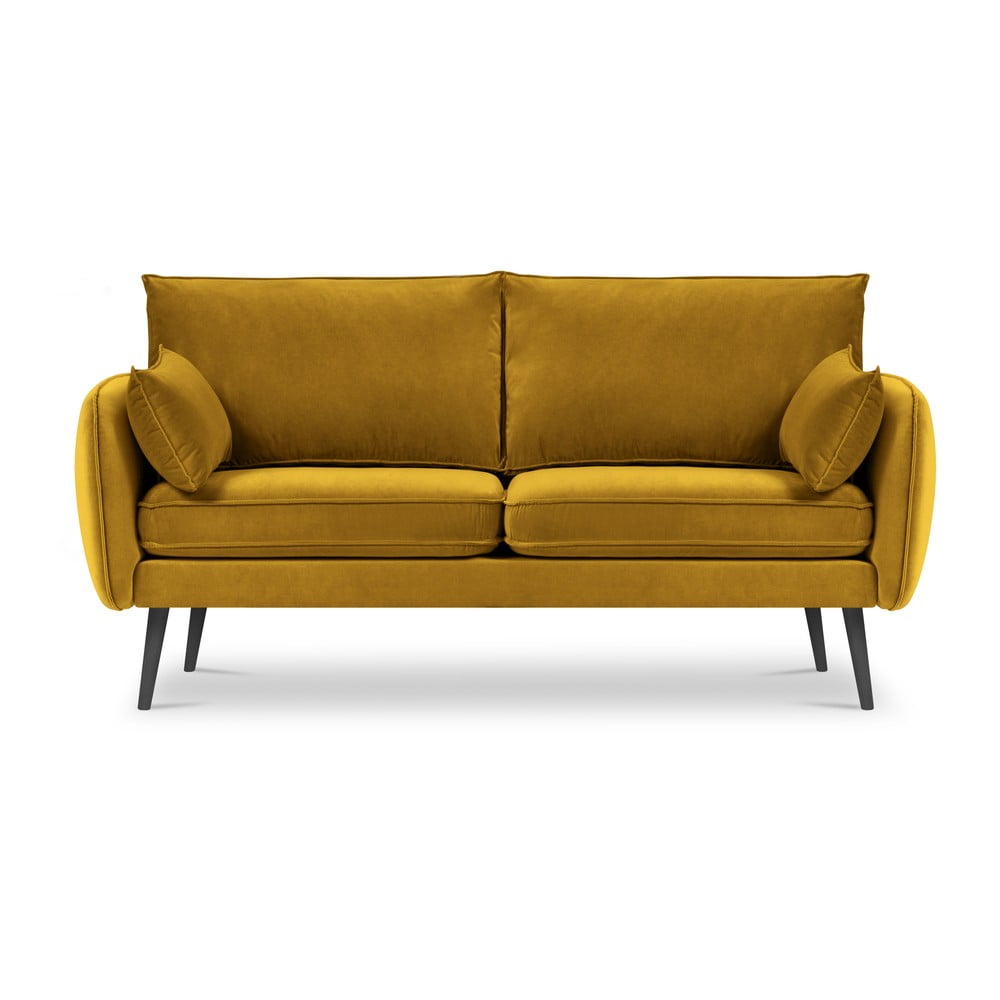 Lento sárga bársony kanapé fekete lábakkal, 158 cm - kooko home