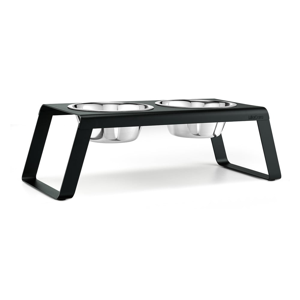 Fém tálka szett állvánnyal kutyáknak Desco Black L – MiaCara