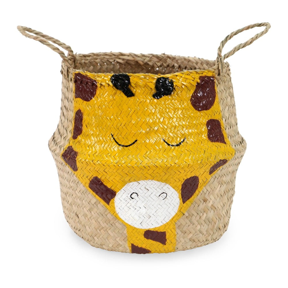 Sárga-natúr színű tengerifű játéktároló kosár ø 30x28 cm Giraffe – Compactor