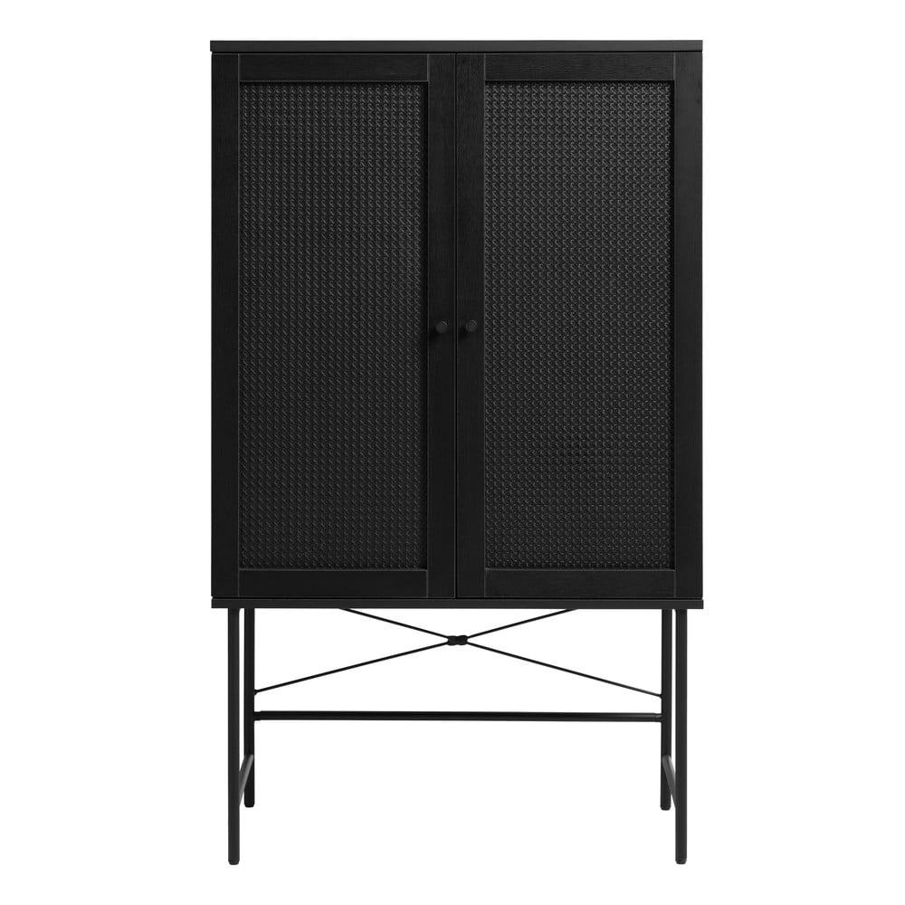 Fekete szekrény tölgyfa dekorral 80x135 cm pensacola – unique furniture