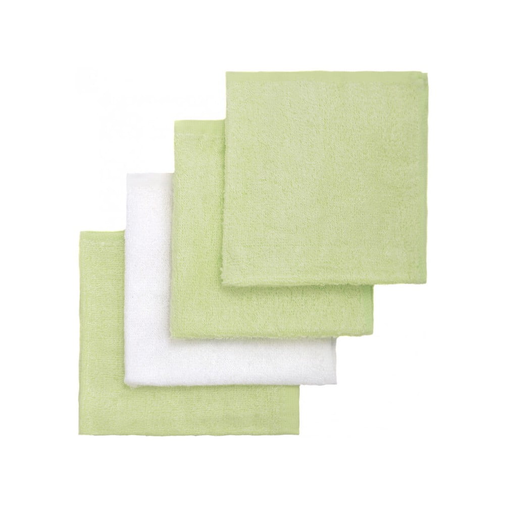 4 db-os zöld és fehér bambusz mosdókendő szett - T-TOMI