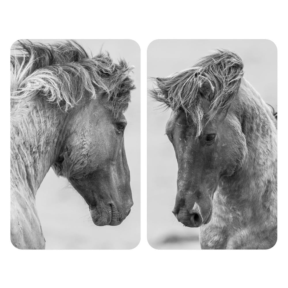 Szürke edzett üveg tűzhely fedőlap szett 2 db-os 52x30 cm Horses – Wenko