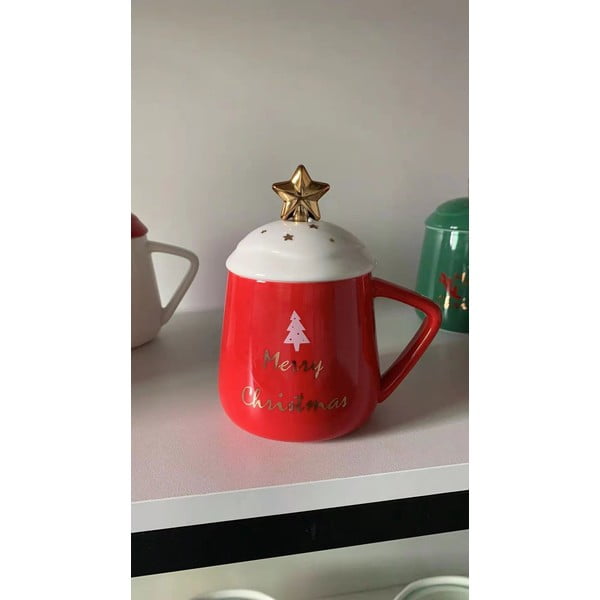 Merry Christmas piros-fehér porcelán karácsonyi bögre, 370 ml - Villa d'Este