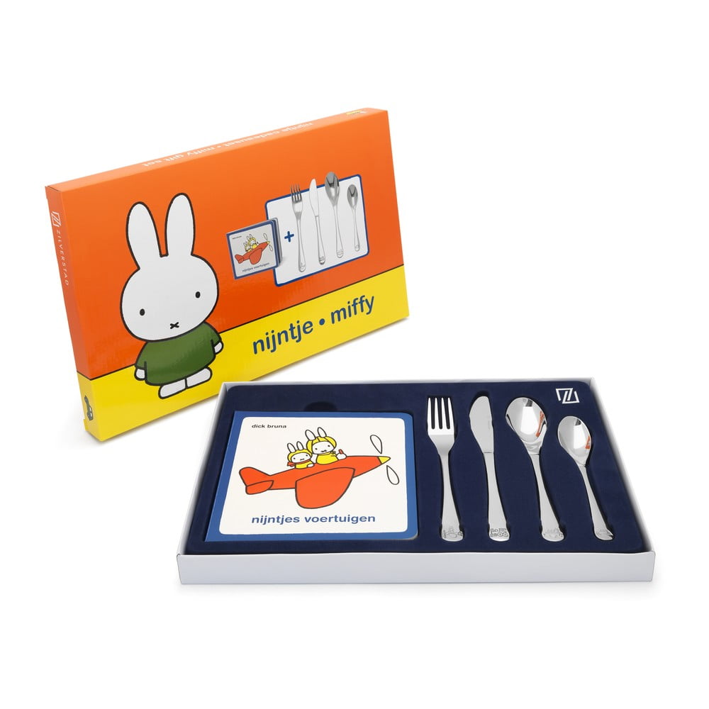 Ezüstszínű rozsdamentes acél gyerek evőeszköz 4 db-os Miffy – Zilverstad