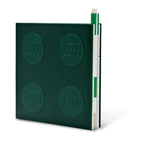 Palackzöld négyszögletes jegyzetfüzet zselés tollal, 15,9 x 15,9 cm - LEGO®