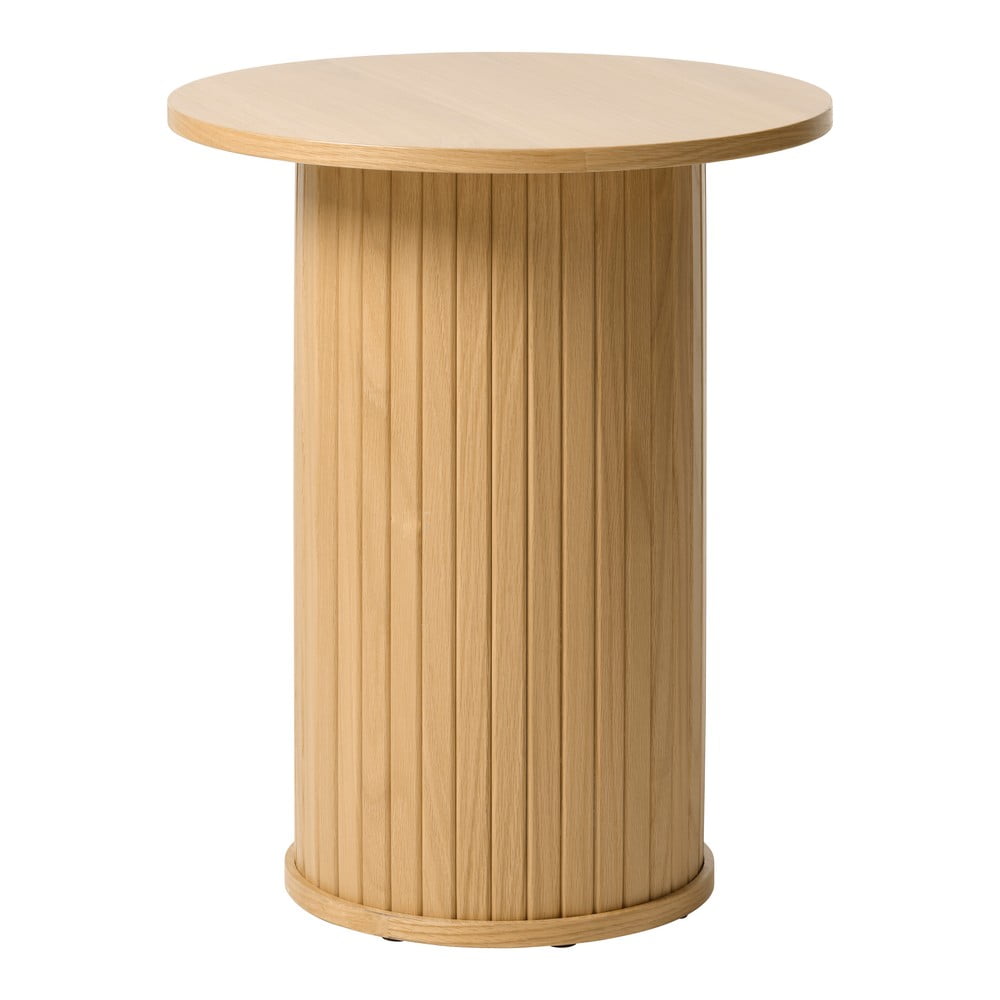 Kerek tárolóasztal tölgyfa dekorral ø 50 cm nola – unique furniture