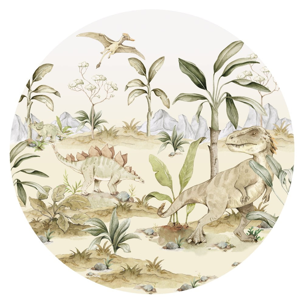 Gyerek matrica falra 150x150 cm Dino World in a Circle – Dekornik