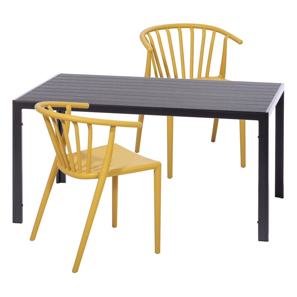 2 db sárga étkezőszék Capri és fekete asztal Viking - Bonami Essentials