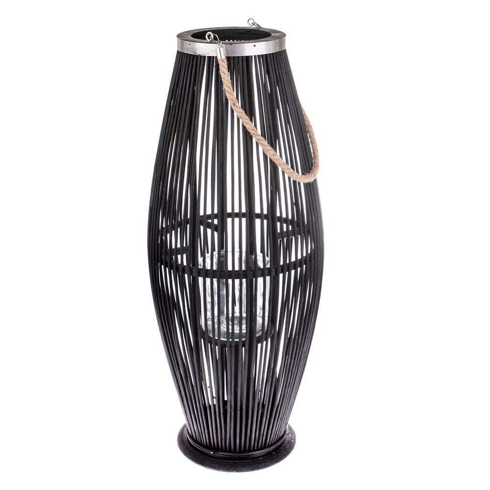 Fekete üveg lámpa bambusz szerkezettel, magasság 71 cm - Dakls