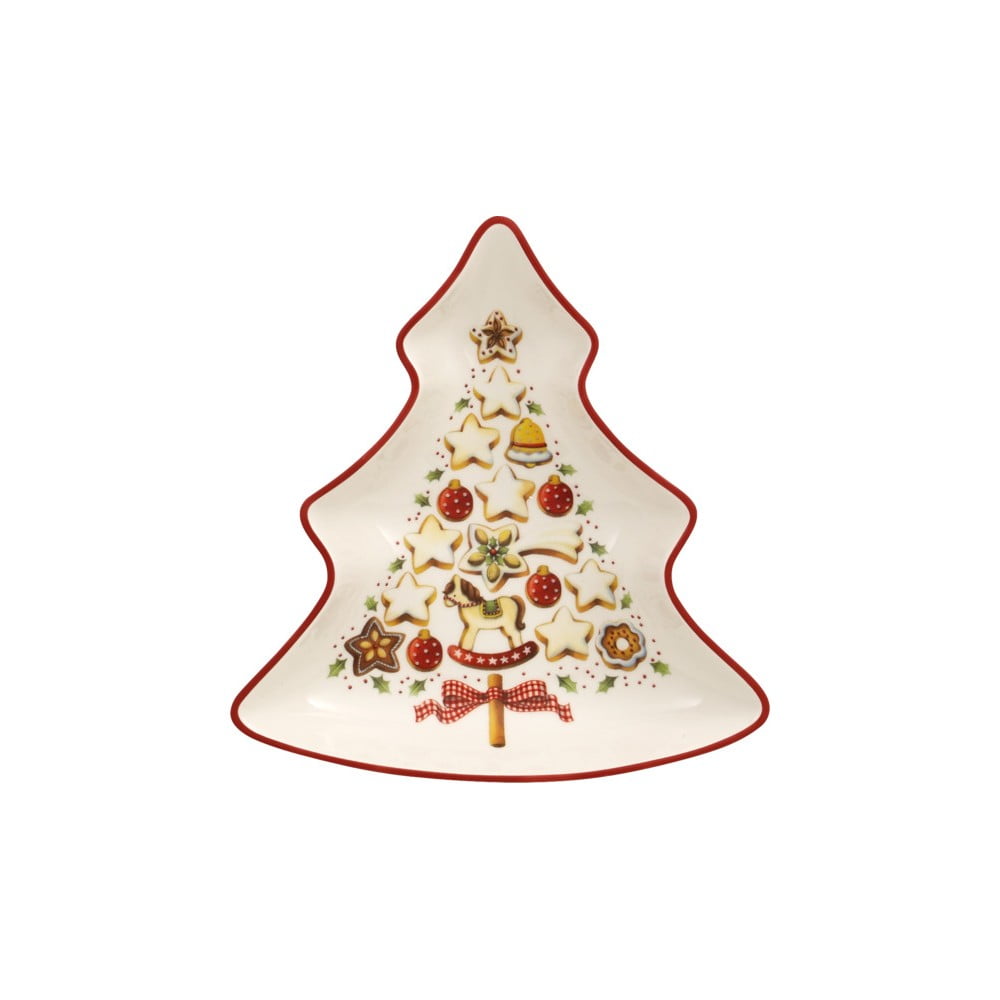 Tree piros-fehér porcelán karácsonyfa alakú szervírozó tál, 17,5 x 16,5 cm - Villeroy & Boch