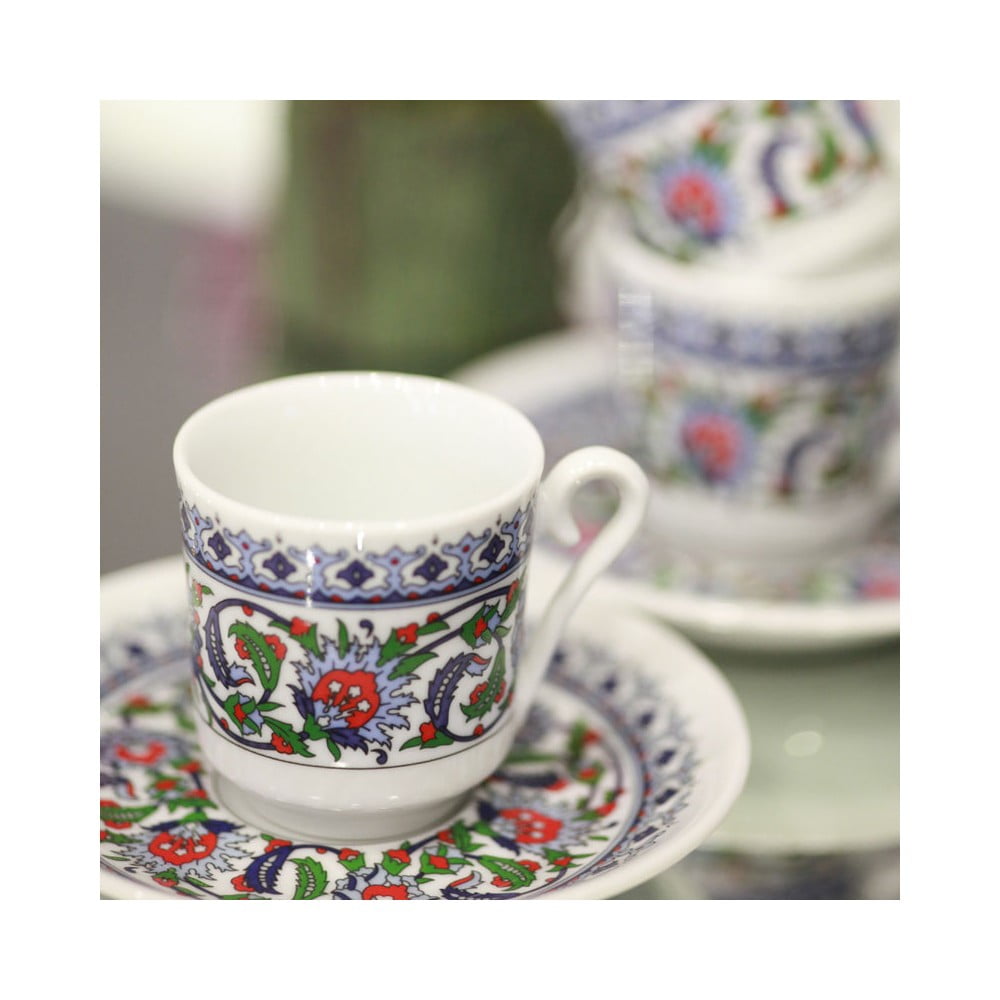 6 csésze + 6 tányér készlet, Kutahya Porselen, GZ12KT601860, 50 ml, porcelán, többszínű